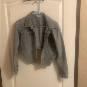 Fashion Nova Gray Denim Cropped Jacket